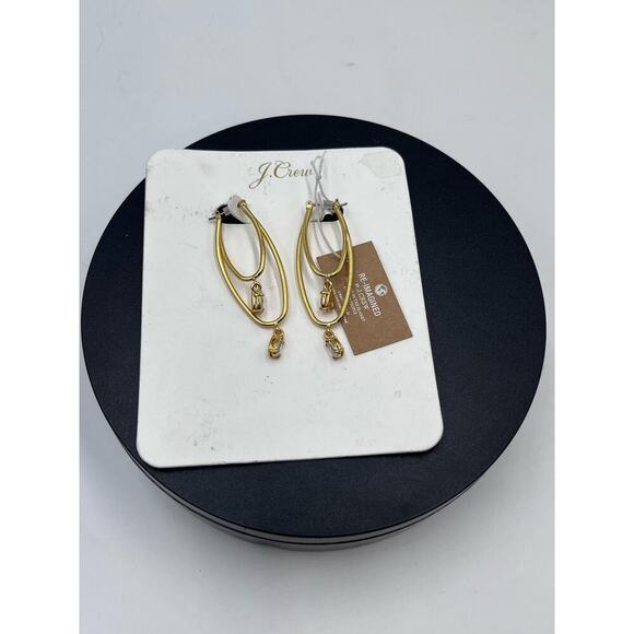 J. Crew Gold Plated Double Hoop Crystal Earrings New - Picture 10 of 13